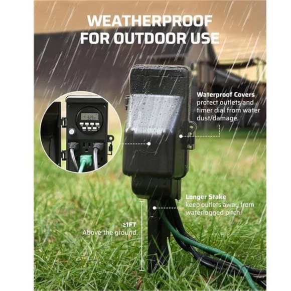 DEWENWILS Outdoor Digital Power Strip Timer, Waterproof 6 Outlet, Black - Picture 5 of 7